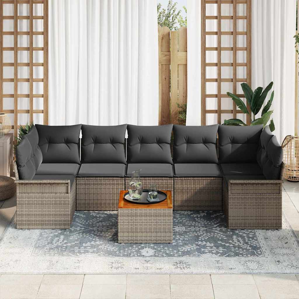 Tuinbankenset met opslag 8 pcs Grijs poly rattan