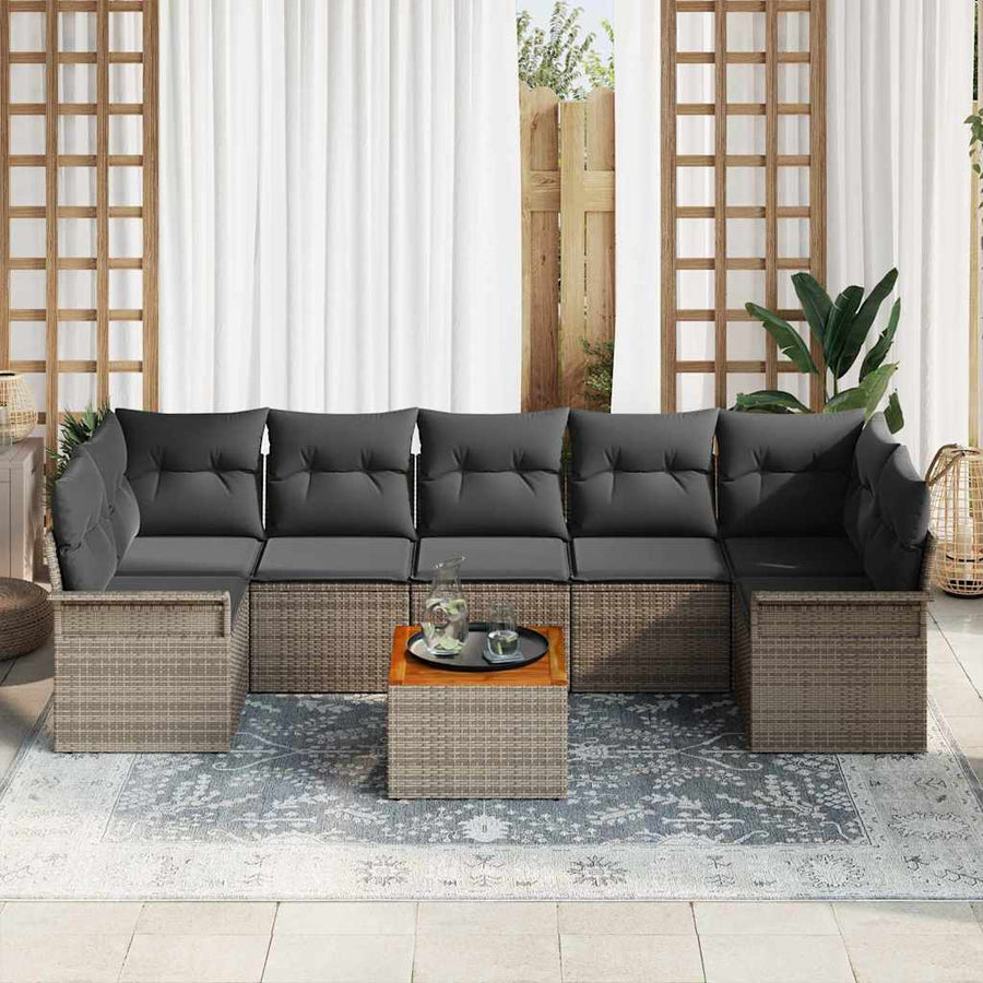 Tuinbankenset met opslag 8 pcs Grijs poly rattan