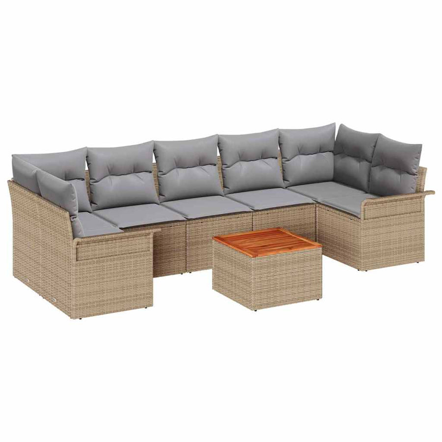 Tuinbankenset met opslag 8 pcs Beige en Licht Grijs poly rattan