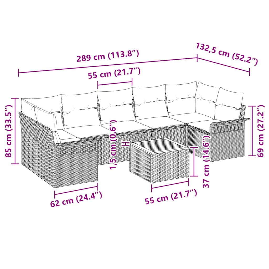 Tuin Sofa Set met kussen met opslag 8 pcs Beige en Crème