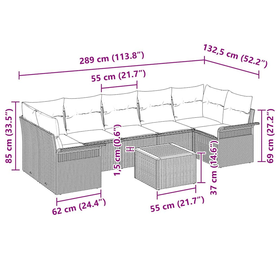 Tuin Sofa Set met kussen met opslag 8 pcs Beige en Crème