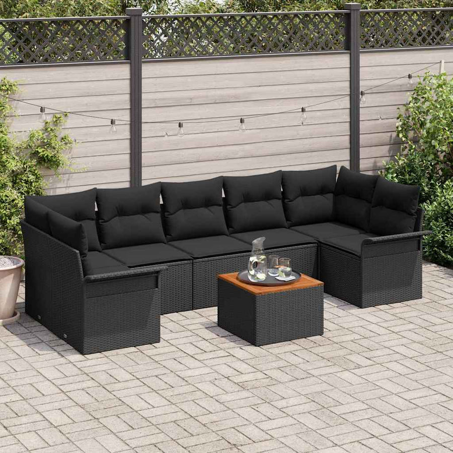 Tuinbankenset met opslag 8 pcs Zwart poly rattan