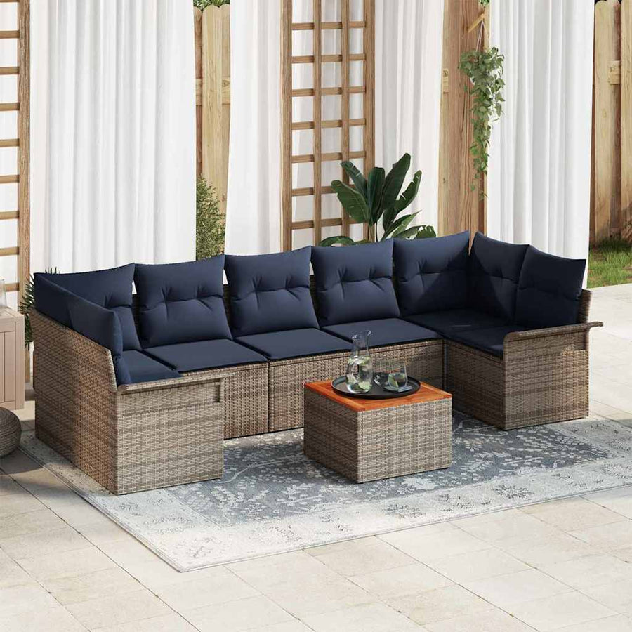 Tuinbankenset met opslag 8 pcs Grijs en Marineblauw poly rattan