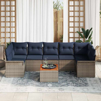 Tuinbankenset met opslag 8 pcs Grijs en Marineblauw poly rattan