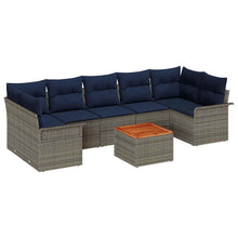 Tuinbankenset met opslag 8 pcs Grijs en Marineblauw poly rattan