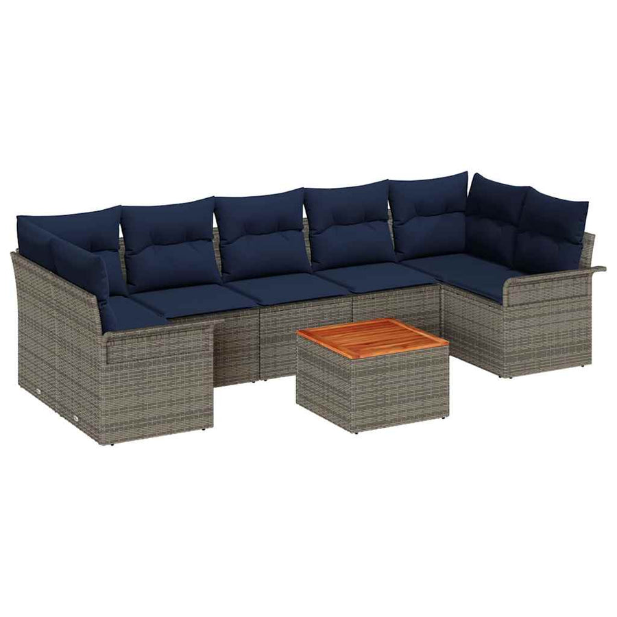 Tuinbankenset met opslag 8 pcs Grijs en Marineblauw poly rattan