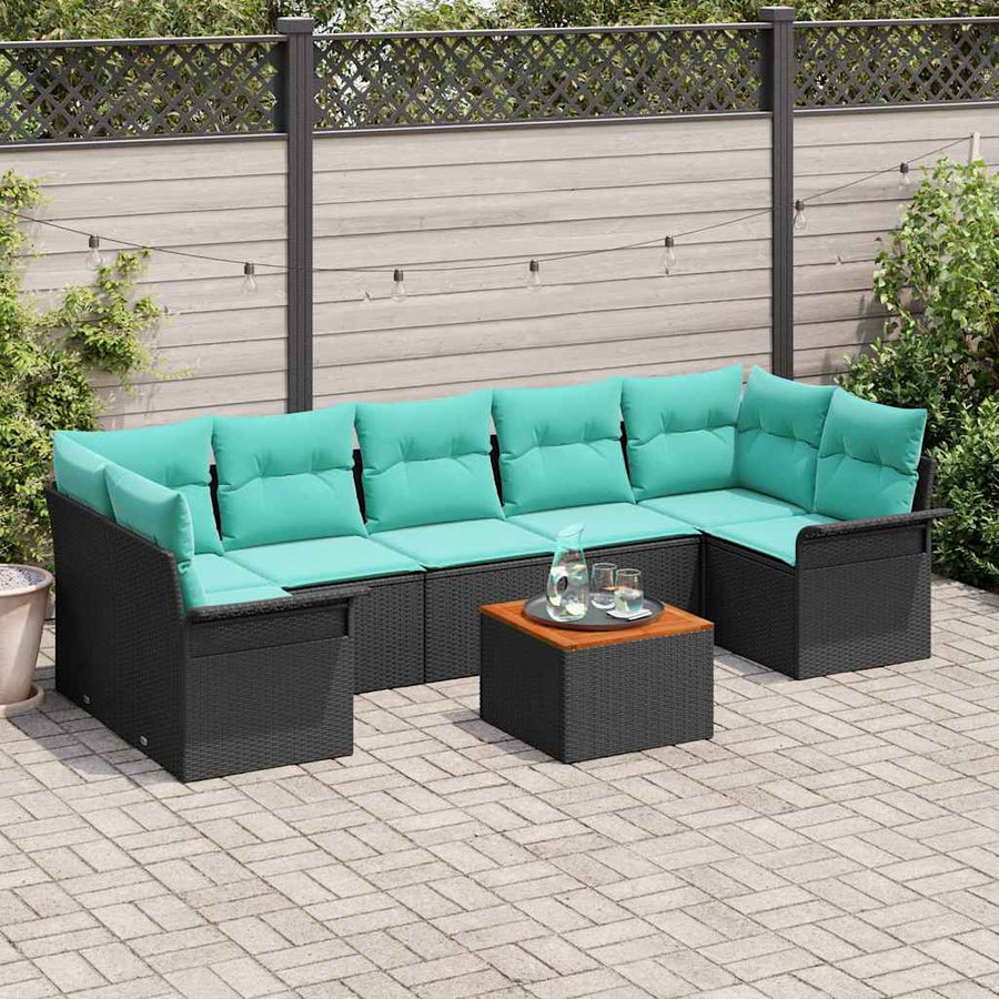 Tuinbankenset met opslag 8 pcs Zwart en Turquoise poly rattan