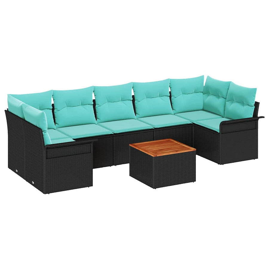 Tuinbankenset met opslag 8 pcs Zwart en Turquoise poly rattan