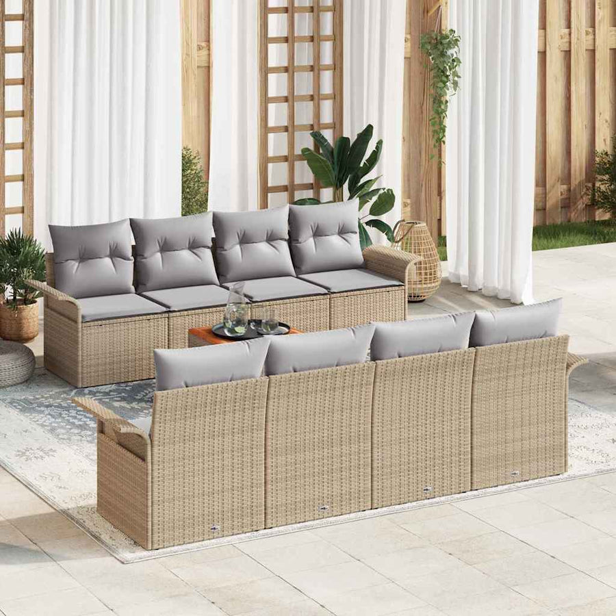 Tuinbankenset met opslag 9 pcs Beige en Licht Grijs poly rattan