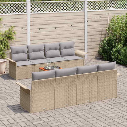 Tuinbankenset met opslag 9 pcs Beige en Licht Grijs poly rattan