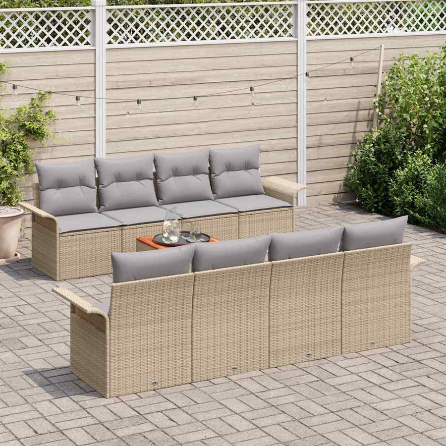 Tuinbankenset met opslag 9 pcs Beige en Licht Grijs poly rattan