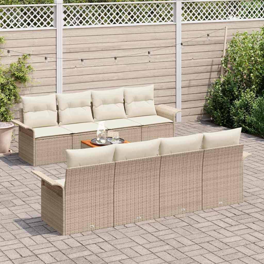 Tuinbankenset met opslag 9 pcs Beige en Crème poly rattan