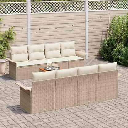 Tuinbankenset met opslag 9 pcs Beige en Crème poly rattan