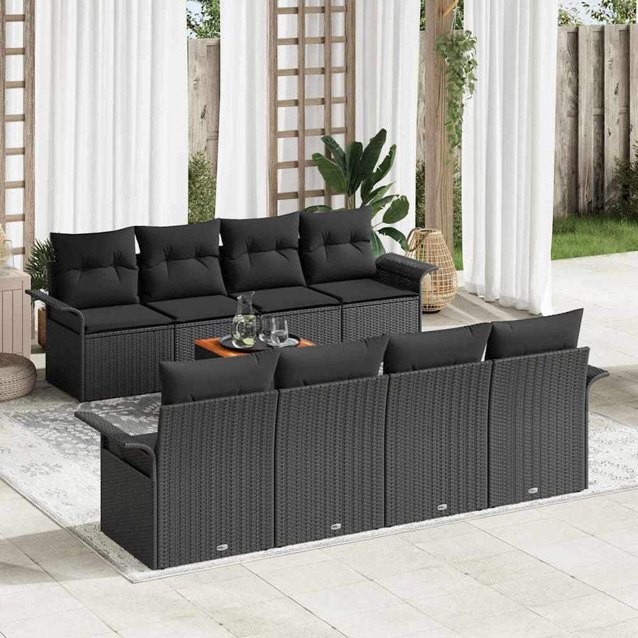 Tuinbankenset met opslag 9 pcs Zwart poly rattan