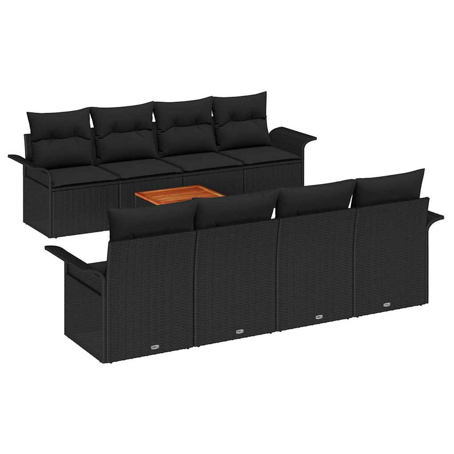 Tuinbankenset met opslag 9 pcs Zwart poly rattan