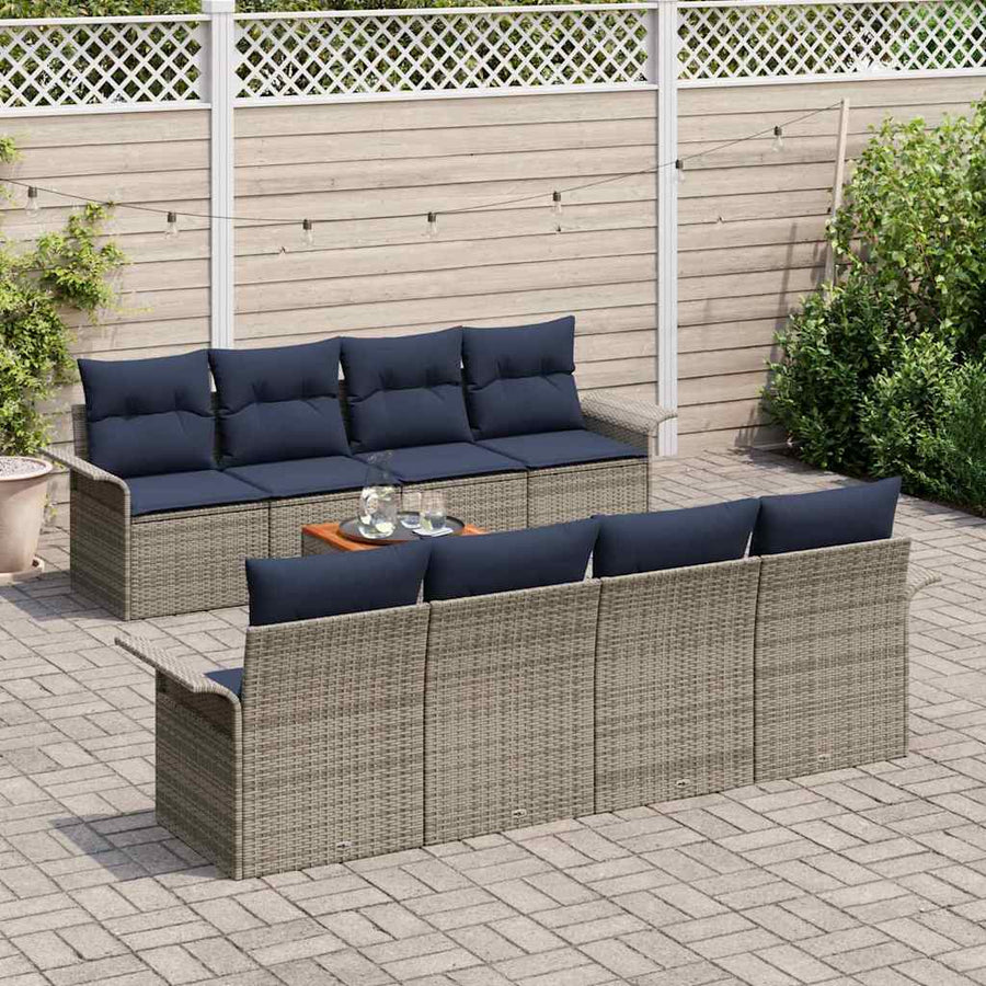 Tuinbankenset met opslag 9 pcs Grijs en Marineblauw poly rattan