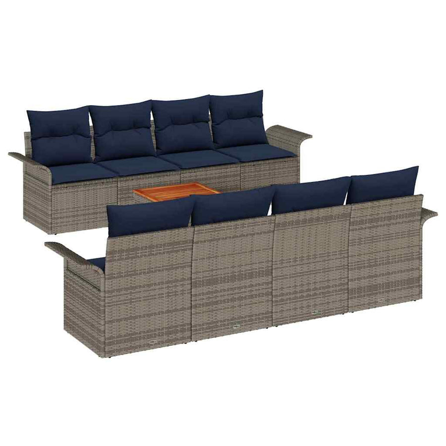 Tuinbankenset met opslag 9 pcs Grijs en Marineblauw poly rattan