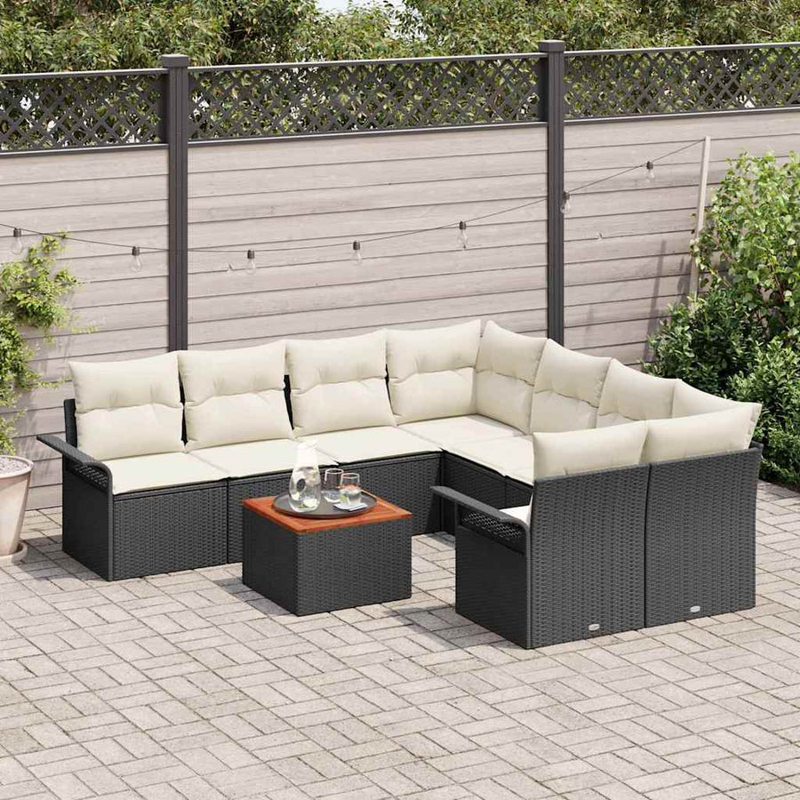 Tuinbankenset met opslag 9 pcs Zwart en Crème poly rattan