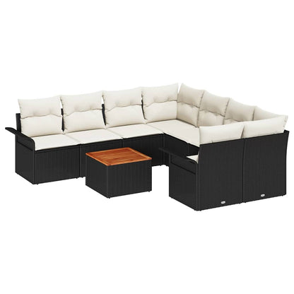 Tuinbankenset met opslag 9 pcs Zwart en Crème poly rattan