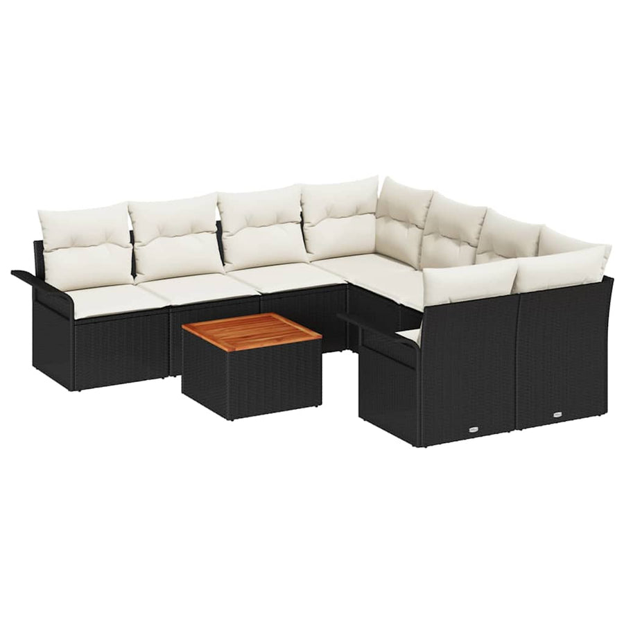 Tuinbankenset met opslag 9 pcs Zwart en Crème poly rattan