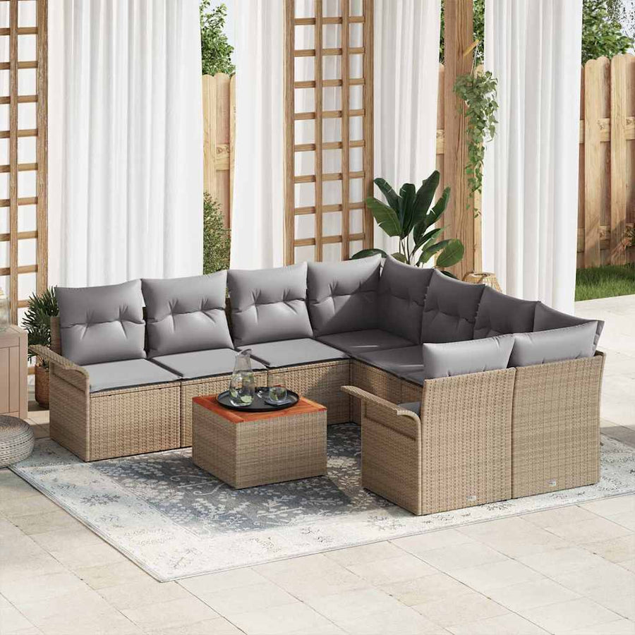 Tuinbankenset met opslag 9 pcs Beige en Licht Grijs poly rattan
