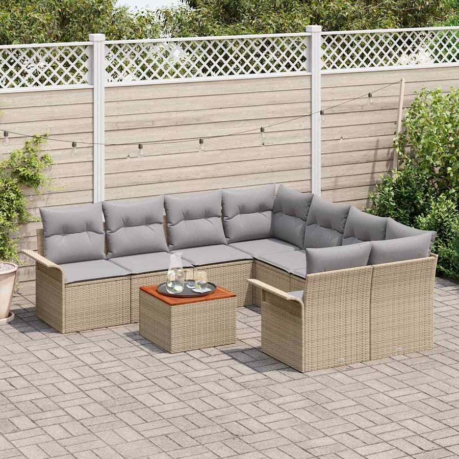 Tuinbankenset met opslag 9 pcs Beige en Licht Grijs poly rattan