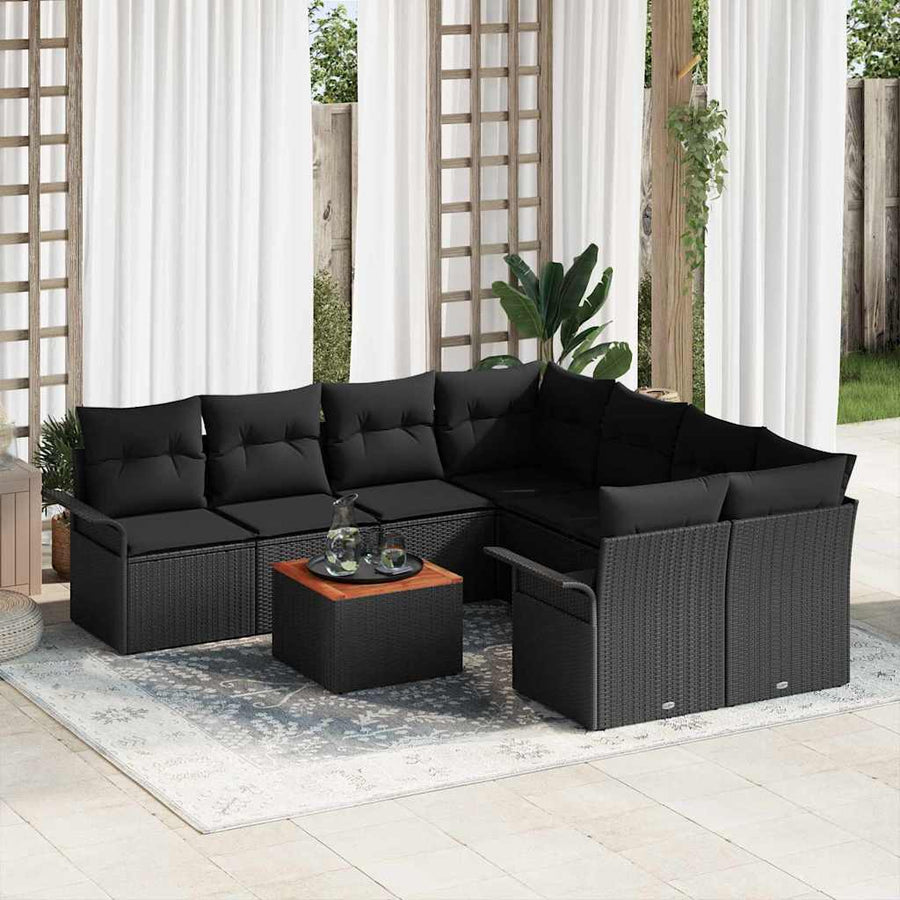 Tuinbankenset met opslag 9 pcs Zwart poly rattan
