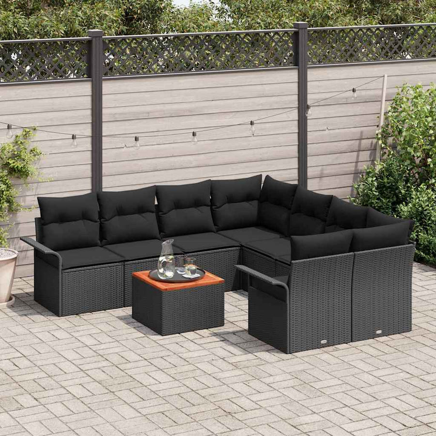 Tuinbankenset met opslag 9 pcs Zwart poly rattan