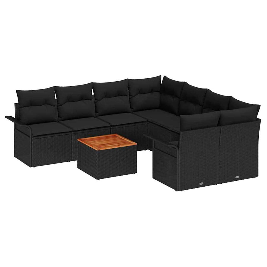Tuinbankenset met opslag 9 pcs Zwart poly rattan