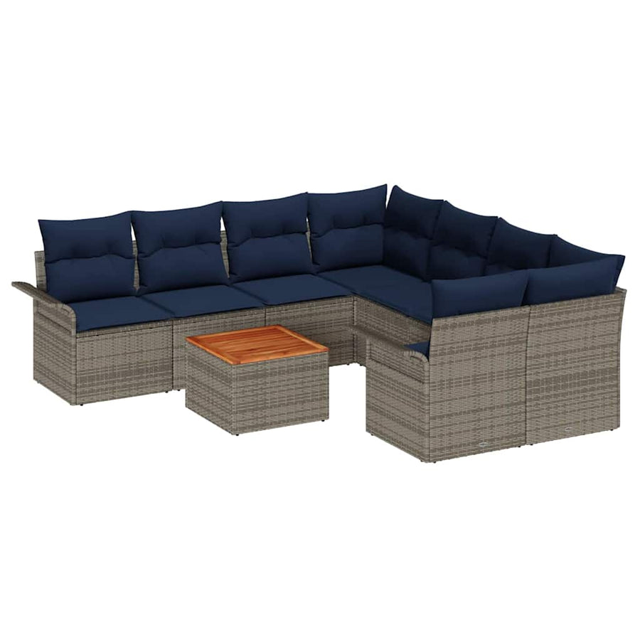 Tuinbankenset met opslag 9 pcs Grijs en Marineblauw poly rattan