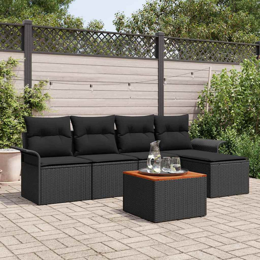 Tuinbankenset met opslag 6 pcs Zwart poly rattan