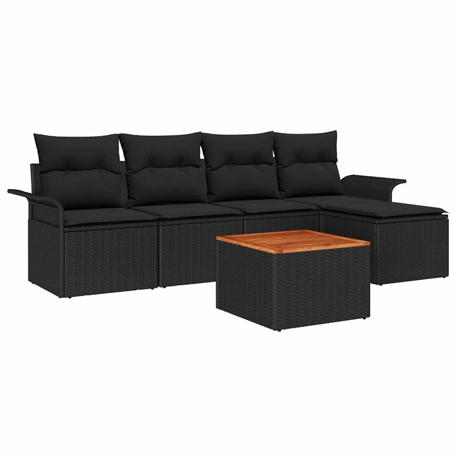 Tuinbankenset met opslag 6 pcs Zwart poly rattan