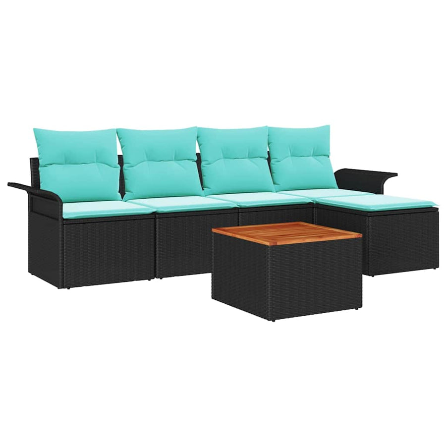 Tuinbankenset met opslag 6 pcs Zwart en Turquoise poly rattan