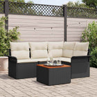 Outdoor Lounge Set with Storage 5 pcs Black and Cream poly rattan