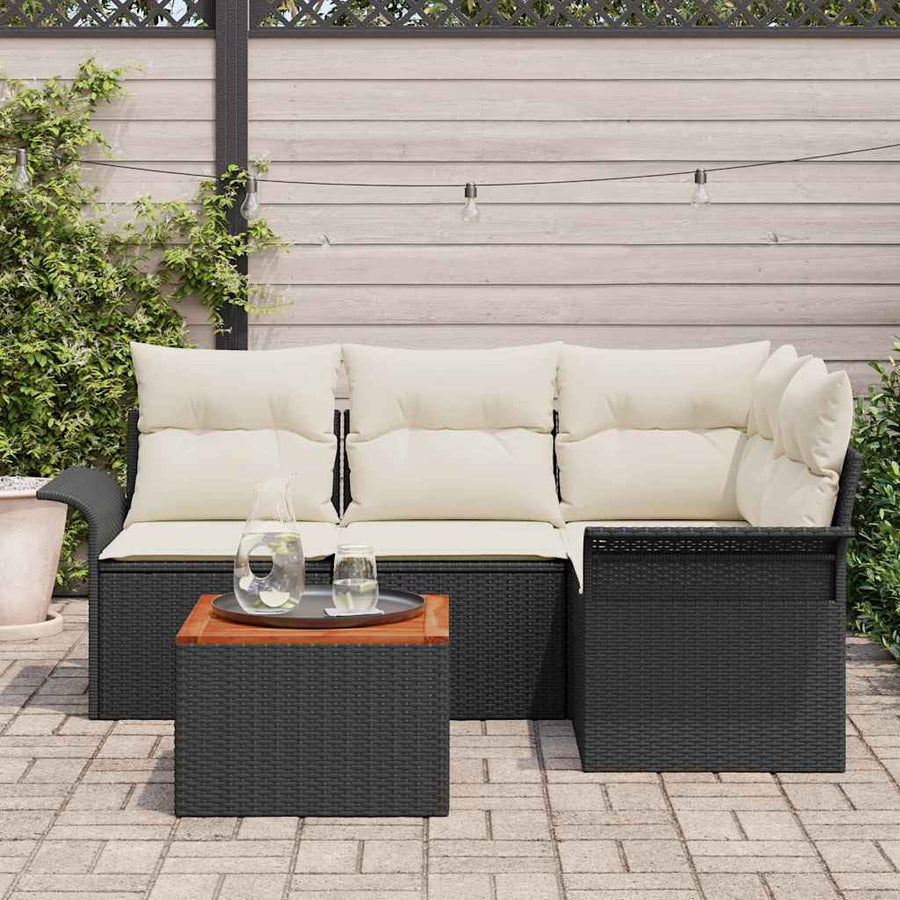 Tuinbankenset met opslag 5 pcs Zwart en Crème poly rattan