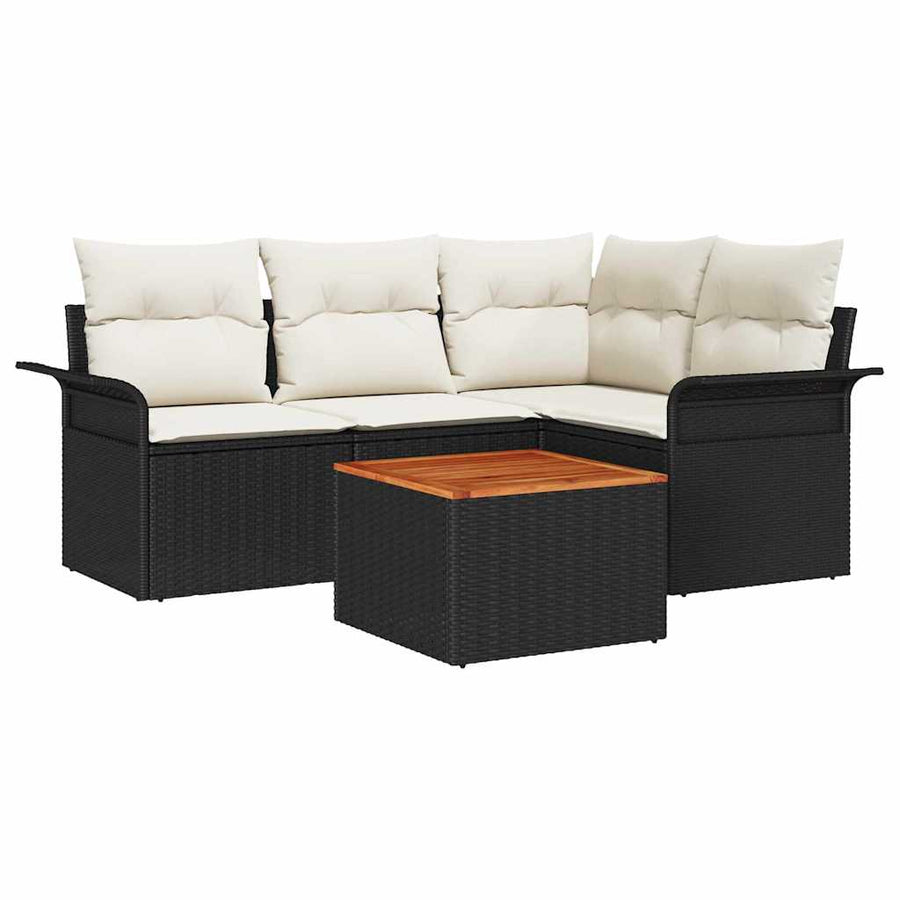 Tuinbankenset met opslag 5 pcs Zwart en Crème poly rattan