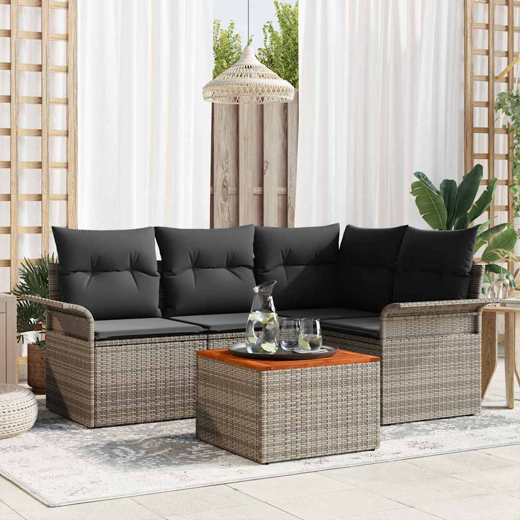 Tuinbankenset met opslag 5 pcs Grijs poly rattan