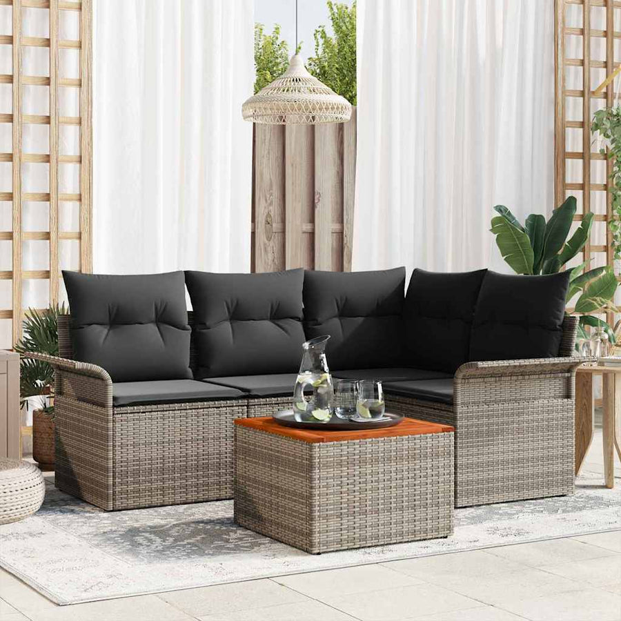 Tuinbankenset met opslag 5 pcs Grijs poly rattan