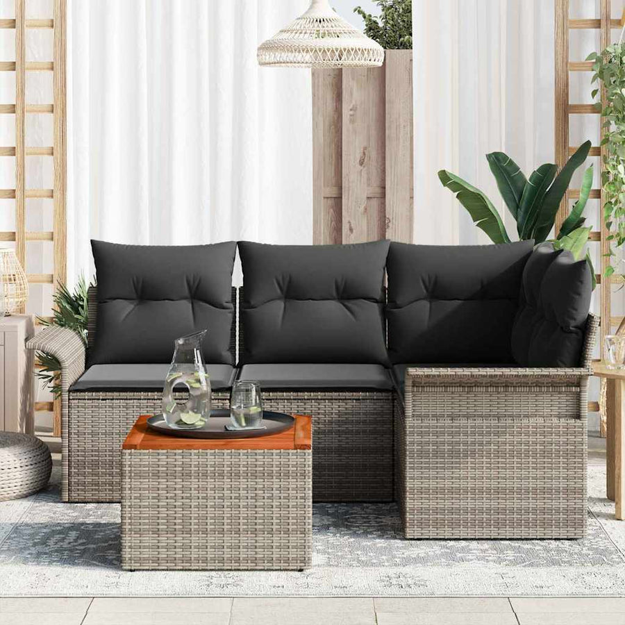 Tuinbankenset met opslag 5 pcs Grijs poly rattan