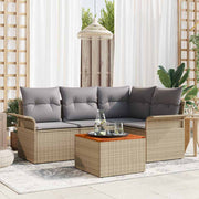 Tuinbankenset 5 delig poly rattan beige lichtgrijs