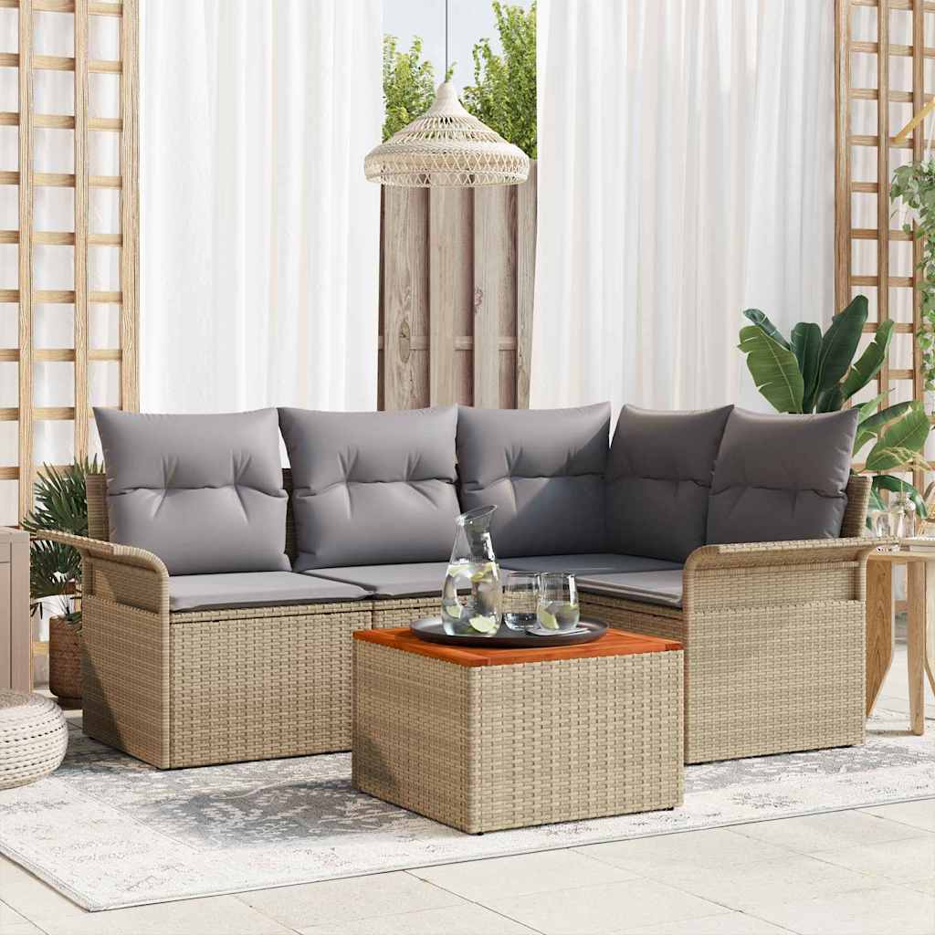 Tuinbankenset Met Opslag 5 Pcs En Licht Grijs Poly Rattan beige en lichtgrijs