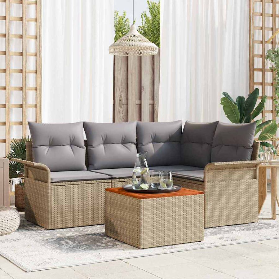 Tuinbankenset Met Opslag 5 Pcs En Licht Grijs Poly Rattan beige en lichtgrijs