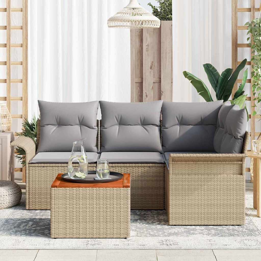 Tuinbankenset Met Opslag 5 Pcs En Licht Grijs Poly Rattan beige en lichtgrijs