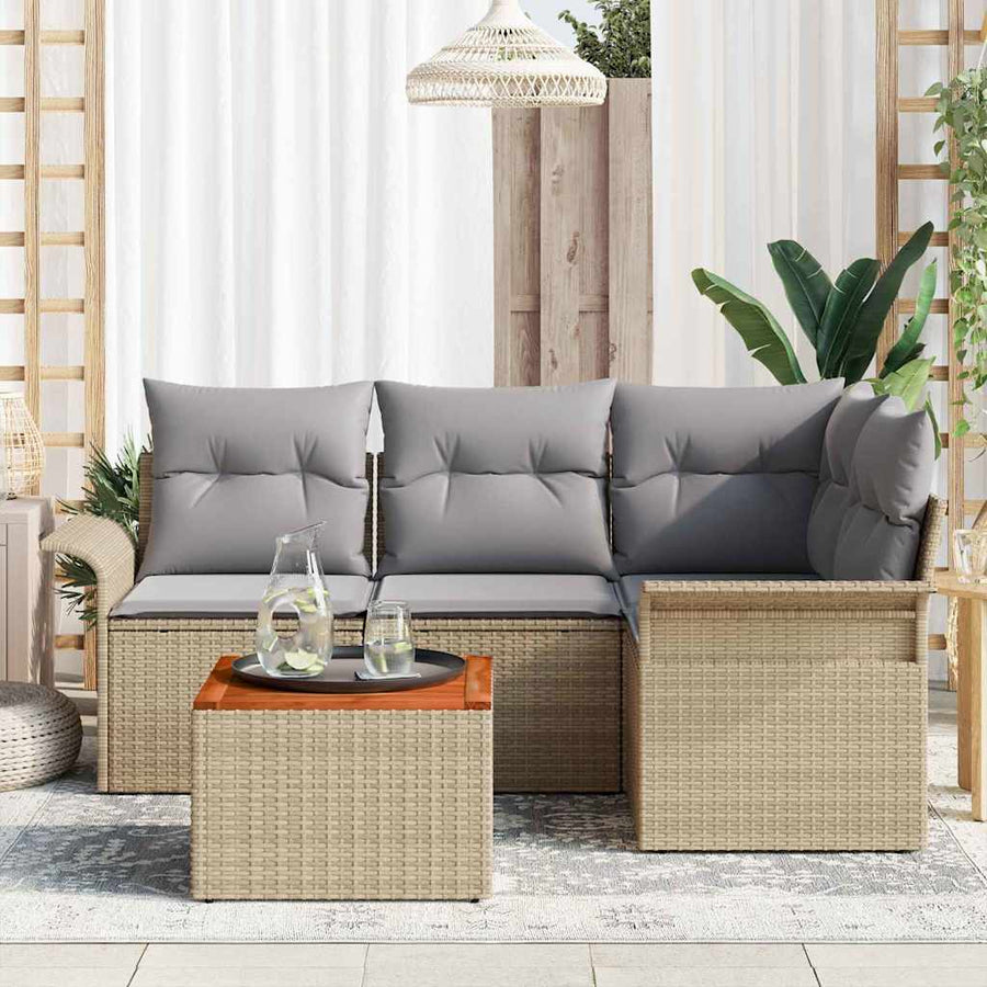 Tuinbankenset Met Opslag 5 Pcs En Licht Grijs Poly Rattan beige en lichtgrijs
