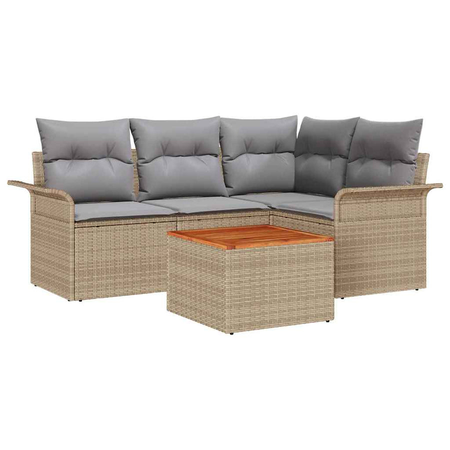 Tuinbankenset Met Opslag 5 Pcs En Licht Grijs Poly Rattan beige en lichtgrijs
