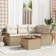 Tuinbankenset poly rattan acaciahout beige crème