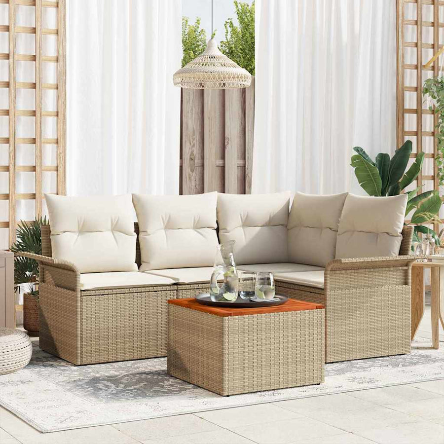 Tuinbankenset met opslag 5 pcs Beige en Crème poly rattan