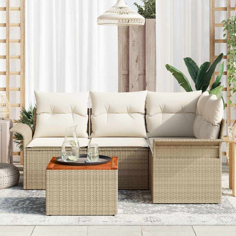 Tuinbankenset met opslag 5 pcs Beige en Crème poly rattan