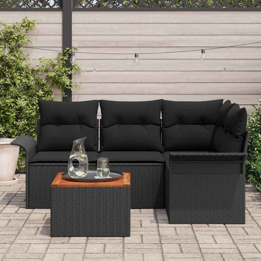 Tuinbankenset met opslag 5 pcs Zwart poly rattan