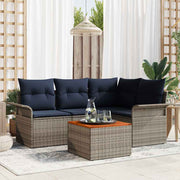 Tuinbankenset 5-delig poly rattan grijs marineblauw